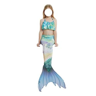 Imagem de LVTFCO Vestido de princesa rabo de peixe conjunto de 3 peças fantasia de verão fantasia cosplay fantasia de verão, verde-G