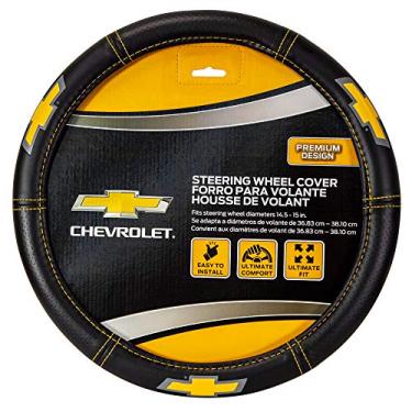 Imagem de Plasticolor 006693R01 Capa de volante premium de alta costura de alto contraste compatível com Chevrolet para carros, caminhões e SUV
