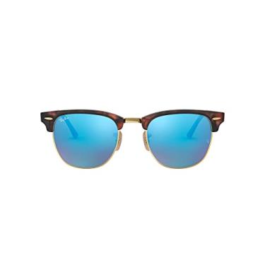 Imagem de Ray-Ban Óculos de sol Rb3016 Clubmaster Square, Areia Havana em ouro/cinza espelhado azul, 49 mm