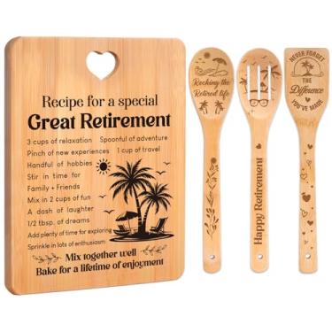 Imagem de Presentes de aposentadoria para mulheres/homens 2025, conjunto de tábua de corte de bambu para aposentadoria para colegas, amigos, professores, chefes, pais e família - receita para uma ótima