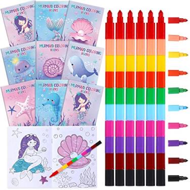 Imagem de 24 Pcs Mermaid Coloring Books with 24 Stacking Crayons for Kids Party Favors Mermaid Theme Activity Books Rainbow Crayons Mermaid Birthday Coloring Books Bulk for Kids Favor Bag Filler Party