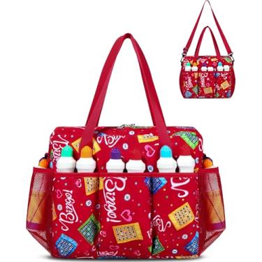 Imagem de Bolsa vermelha de bingo para bingo suprimentos de bingo daubers bolsa de transporte para adultos presentes para amantes de cassino jogadores jogadores jogadores de bingo ideias de presente de bingo