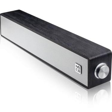 Imagem de Alto-falantes MICA, barra de som de computador com fio, mini barra de som de madeira, alto-falantes de PC alimentados por USB para monitor de mesa, laptop, tablet, conexão auxiliar de 3,5 mm, preto