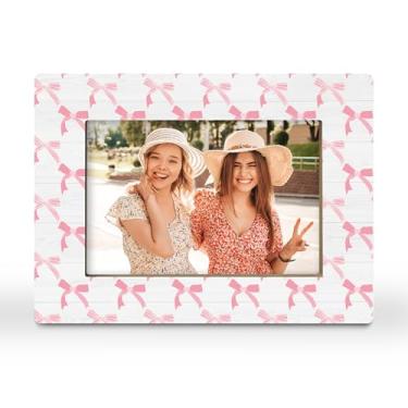 Imagem de CGBHW Porta-retrato Coquette com laço rosa, presente moderno para namoradas, adolescentes, amigas, irmãs, casais, porta-retratos estéticos, modernos, 10 x 15 cm, horizontal para exibição de mesa