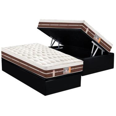 Imagem de Cama Box Baú Solteiro: Colchão Molas Pocket Ensacadas Castor Silver Star Air Híbrido + Base CRC Courano Black(88x188)
