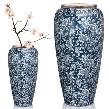 Imagem de Mimorou Vasos vintage azuis e brancos para decoração de casa | Cerâmica Chinoiserie Floral 12,15 cm H Moderna Rústica Casa de Fazenda Decorativa Grande Vaso Azul Alto para Decoração de Centros de