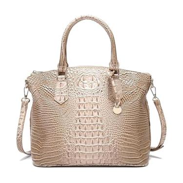 Imagem de KUNGFUMA Bolsa feminina de couro vegano com estampa de crocodilo em relevo com alça de ombro removível, alça superior, bolsas de ombro grandes, Pérola, 13.8 inches x 5.1 inches x 10.6 inches