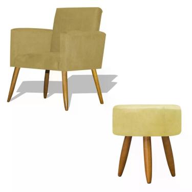 Imagem de Kit Poltrona Decorativa Nina C/Puff Redondo Amarelo Amarelo