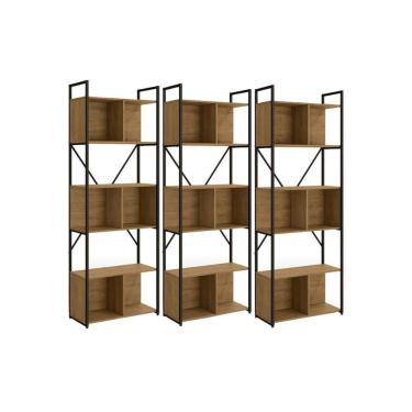 Imagem de Estante Para Sala Industrial Li014 Kit 3 Un Freijo/preto - Kappesberg