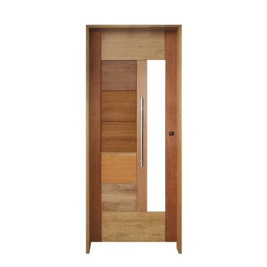 Imagem de Kit Porta De Madeira Pivotante 210X72Cm Batente 14Cm Fechadura 803 Rolete Externa 3B Com Visor Cedro
