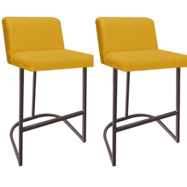Imagem de Kit 02 Banquetas Com Encosto Confort Bistrô Cozinha Ferro Marrom Suede Amarelo - Amey Decor