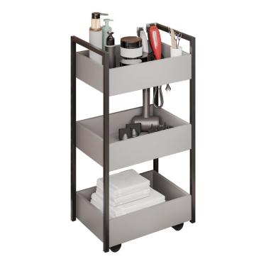 Imagem de Carrinho Auxiliar Para Salão De Beleza Laís 50cm Em Aço Com Rodízios Grafite - Desk Design