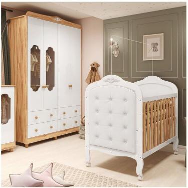 Imagem de Quarto De Bebê Com Guarda-roupa Com Janelas E Berço Com Capitonê Maya Provençal Espresso Móveis Branco
