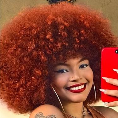 Imagem de GKtineke Peruca Afro De 14 Polegadas Para Mulheres Negras, Anos 70, Cacheada, Crespa, Elástica, Enorme, Fofa, Cabelo Sintético, Cosplay Diário E Festa (Ruivo)