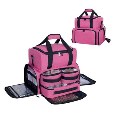 Imagem de UOZL Grande Bolsa De Maquiagem Com 3 Estojos Removíveis E 2 Divisórias, Organizador Viagem Camada Dupla, Seção Pincéis, Rosa Vermelho