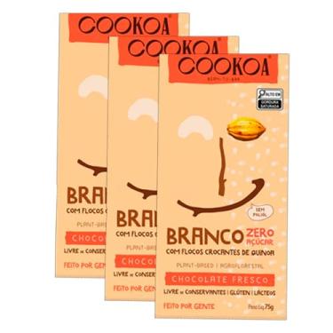 Imagem de Kit 3X: Chocolate Branco Crocante Zero Açúcar Vegano Cookoa 75g