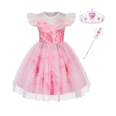 Imagem de Marendyee Fantasia de bruxa para meninas e crianças, vestido preto rosa para Halloween, vestidos de malha de tule, Rosa claro, 9-10 Anos