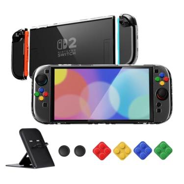Imagem de PlayVital Protective Case for Nintendo Switch 2 with Stand | Ultra-Slim Dockable Hard Shell, Split Joycon Cover, Button Caps & Thumb Grips | Clear Series, Transparent
