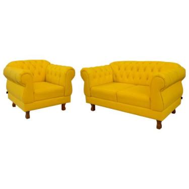 Imagem de Conj Sofá Namoradeira Elisabeth Chesterfield Capitone Suede Amarelo / 