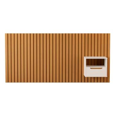 Imagem de Cabeceira Ripada Cama Casal com 1 Mesa Turim Nature Pérola - CASA H