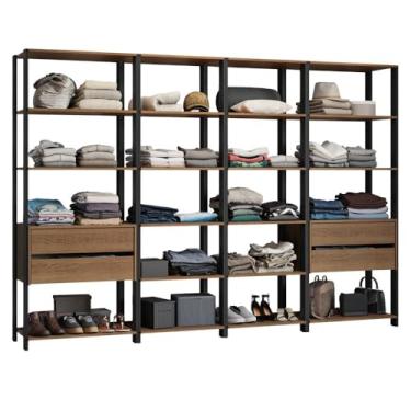 Imagem de Guarda-roupa Closet Modulado 4 Gavetas 18 Prateleiras 258cm Rustic/preto Valencia Madesa