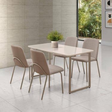 Imagem de Conjunto para Sala de Jantar com 4 Cadeiras Dora Champagne / Bege Escuro / Marrom / Off White