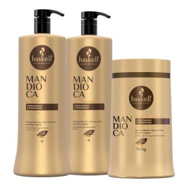 Imagem de Kit Haskell Mandioca Shampoo Condicionador E Mascara 1 Litro