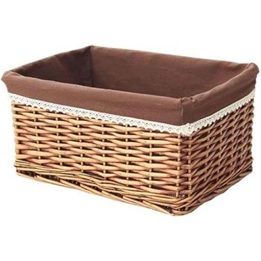 Imagem de Cestos De Armazenamento De Vime Tecidos à Mão, Recipiente Organizador Retangular Com Forros Removíveis, Cestos De Prateleira Ideal Para Cozinha, Quarto De Banheiro, Coffee Color, S
