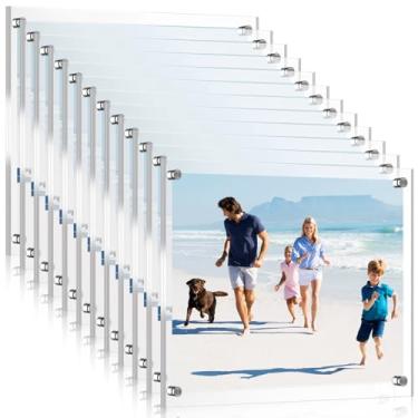 Imagem de Yalikop Pacote com 8 molduras flutuantes de acrílico, 12 peças, 21 x 28 cm, sem moldura, painel duplo, transparente para exibição de fotos de escritório em casa, tamanho completo 24 x 33 cm (prata)