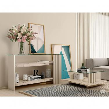Imagem de Conjunto Com Aparador E Mesa De Centro Nora Calacata Off-white