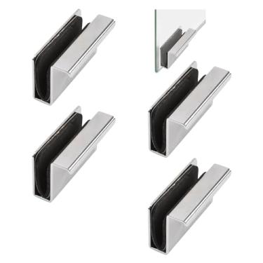 Imagem de UFURMATE Puxador de borda de dedo de vidro, 4 peças de puxador de dedo de armário clipes de porta de vidro braçadeira de trava de armário alça oculta para porta de vidro de exibição (prata)
