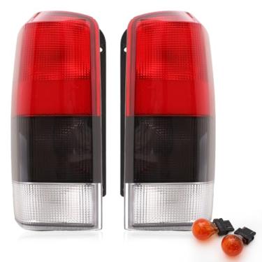 Imagem de GuiTT Conjunto de luz traseira compatível com Jeep Cherokee 1997-2001 lâmpada traseira de freio lateral do motorista e passageiro vermelho + lente fumê 4897399AA 4897398AA CH2800128 CH2801128