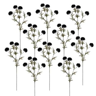 Imagem de FLORANET 10 bolas artificiais artificiais de 68,5 cm, 4 cabeças, crisântemos, para decoração de casa e casamento, buquês de flores, buquês de flores para outono, dia das bruxas, decorações DIY (preto)
