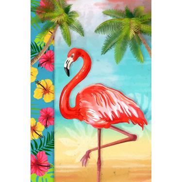 Imagem de Bandeira de jardim de dois lados com estampa de palmeiras tropicais e bandeiras de jardim de verão da Texupday Flamingo Beach 30,48 cm x 45,72 cm