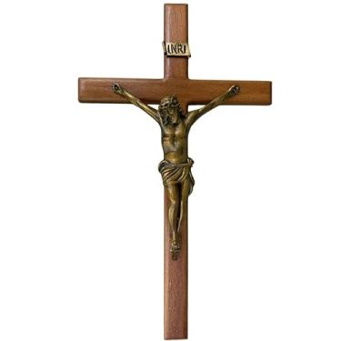 Imagem de Crucifixo de Madeira Mármore 40cm Cruz Bronze Para Parede