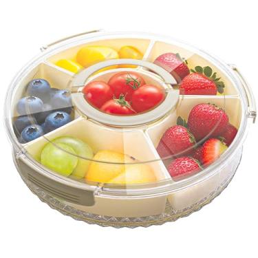 Imagem de SUROQUE Bandeja de servir dividida com tampa bandeja rotativa de vegetais bandeja de charcutaria para jantar, giratório portátil de lanche para piquenique, viagem, travessa de servir à prova de