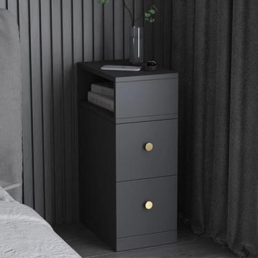 Imagem de Mesa De Cabeceira Cinza 25 Cm / 30 Cm De Largura Armário De Armazenamento Para Fendas Do Quarto Com 2 Gavetas E Abertura Lateral Moderno Simples Pequeno Apartamento Mini, Grey Right, 25 * 40 * 65cm