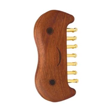 Imagem de KiBcsLic Pente de massagem de madeira com pinos de latão para aparar tecidos profundos, cabeça, couro cabeludo, massagem gua sha para mulheres e homens, para