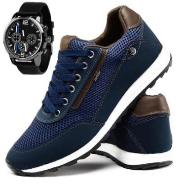 Imagem de Tênis Casual Sapatênis Masculino Sapato Couro Legitimo Kit Com Relógio-Masculino