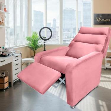 Imagem de Poltrona do Papai Reclinavel Confortavél Estofada com Espuma Tecido Veludo Idosos Sala (rosa)