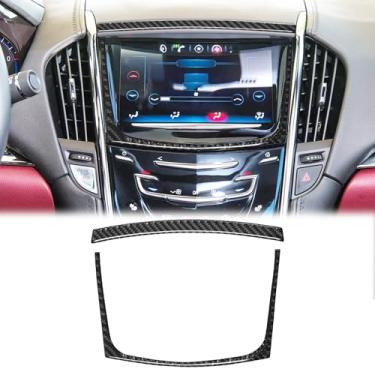 Imagem de SUNJIKA Compatível com painel central de fibra de carbono tela de exibição de tela contral moldura guarnição adesivo acessórios interiores para Cadillac ATS 2013 2014 2015 2016 2017 2018 2019 (preto 2