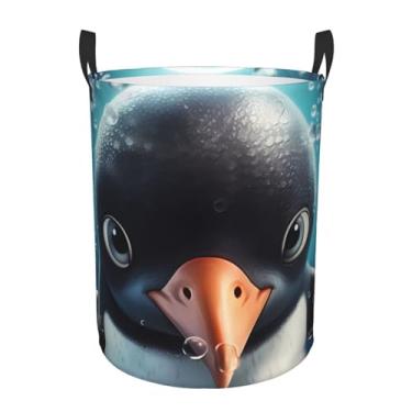 Imagem de Cesto de lavanderia Big Eyed Pinguim, dobrável, impermeável, cesto de armazenamento de roupas com alças, pano Oxford, organizador de brinquedos, cesta para banheiro, lavanderia, quarto, pequeno