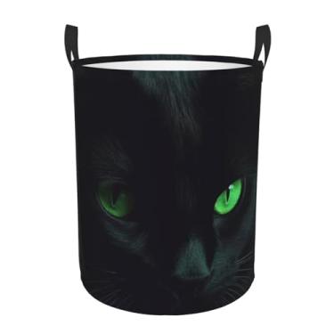 Imagem de Cesto de roupa suja de gato preto, olhos verdes, dobrável, impermeável, cesto de armazenamento de roupas com alças, pano Oxford, organizador de brinquedos, cesta para banheiro, lavanderia, quarto