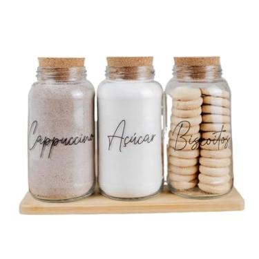 Imagem de Kit Cantinho do Café 810ml | ESCOLHA SEU KIT | Potes de Vidro | Tampa de Cortiça com ou sem Adesivos | Armazenamento(Cappu, Açúcar e Biscoitos)