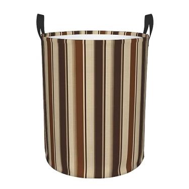Imagem de Cesto de lavanderia listrado marrom dobrável à prova d'água cesto de armazenamento de roupas com alças pano oxford organizador de brinquedos cesta para banheiro, lavanderia, quarto, médio