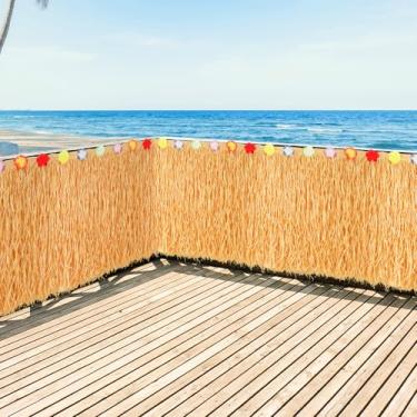 Imagem de Shongbluu Luau Grass Saia de mesa 102 m x 75 cm, saia de mesa havaiana para decoração de festa tropical Tiki Bar (amarelo palha)