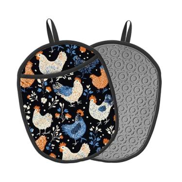 Imagem de Porta-panelas de silicone, forro de algodão, resistente ao calor até 260 °C, aderência antiderrapante, almofadas ovais de cozinha de 19 x 24 cm para forno, cozinhar (flor de gala, pegadores de panelas