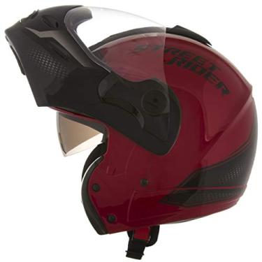 Imagem de Capacete de Moto Mixs MX Captiva Street Rider Com Viseira Interna Solar Óculos de Sol Articulado Escamoteável Robocop Vermelho 56