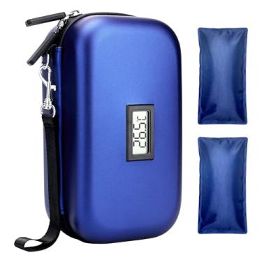 Imagem de Estojo de viagem para refrigerador de insulina, bolsa organizadora de medicamentos para diabéticos aprovada pela TSA com termômetro de temperatura e 2 pacotes de gelo, azul