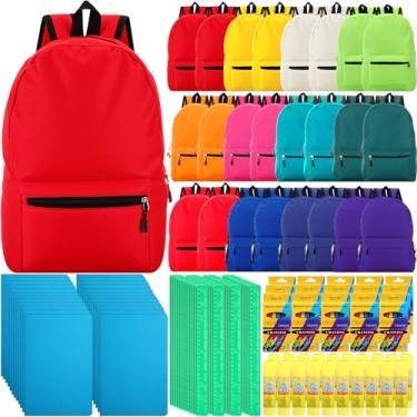 Imagem de Sweetude 24 conjuntos de 120 mochilas a granel de 41 cm com kits de material escolar, doações de volta às aulas, itens essenciais, inclui mochilas, cadernos, bastões de cola, réguas, giz de cera para